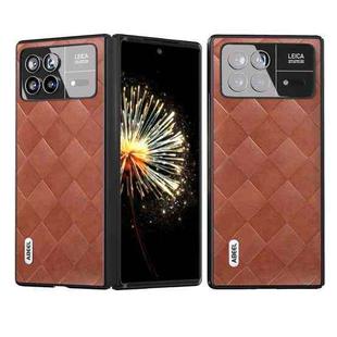 For Xiaomi Mix Fold 3 ABEEL Weave Plaid PU Phone Case(Brown)