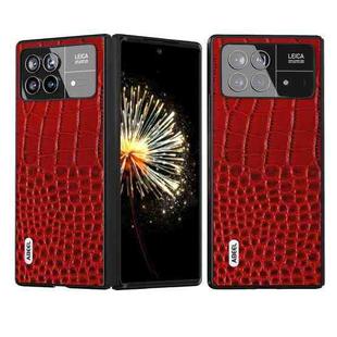 For Xiaomi Mix Fold 3 ABEEL Genuine Leather Crocodile Pattern Black Edge Phone Case(Red)