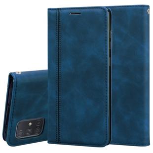 For Samsung Galaxy A71 Frosted Business Magnetic Horizontal Flip PU Leather Case with Holder & Card Slot & Lanyard(Blue)