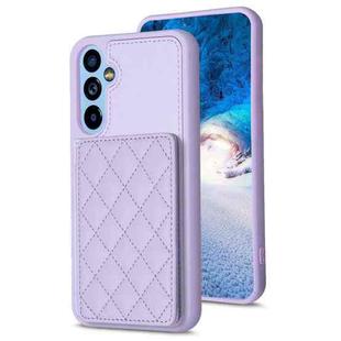 For Samsung Galaxy A34 BF25 Square Plaid Card Bag Holder Phone Case(Purple)