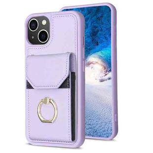 For iPhone 15 Plus BF29 Organ Card Bag Ring Holder Phone Case(Purple)