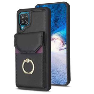 For Samsung Galaxy A12 BF29 Organ Card Bag Ring Holder Phone Case(Black)