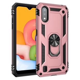 For Galaxy A01 US Version Shockproof TPU + PC Protective Case with 360 Degree Rotating Holder(Rose Gold)