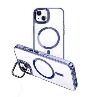 For iPhone 15 Plus MagSafe Magnetic Invisible Holder Transparent Phone Case(Blue)