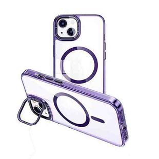 For iPhone 15 MagSafe Magnetic Invisible Holder Transparent Phone Case(Purple)