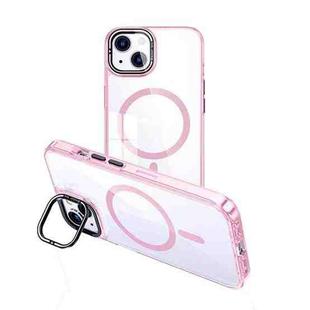 For iPhone 14 Plus MagSafe Magnetic Invisible Holder Transparent Phone Case(Pink)