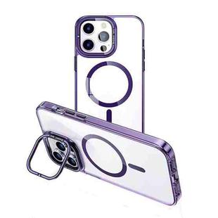 For iPhone 14 Pro MagSafe Magnetic Invisible Holder Transparent Phone Case(Purple)