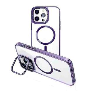 For iPhone 14 Pro Max MagSafe Magnetic Invisible Holder Transparent Phone Case(Purple)