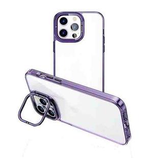 For iPhone 14 Pro Max Invisible Camera Holder Transparent Phone Case(Purple)