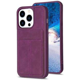 For iPhone 15 Pro BF28 Frosted Card Bag Phone Case with Holder(Dark Purple)