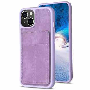 For iPhone 15 Plus BF28 Frosted Card Bag Phone Case with Holder(Purple)