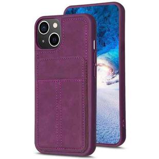 For iPhone 15 Plus BF28 Frosted Card Bag Phone Case with Holder(Dark Purple)