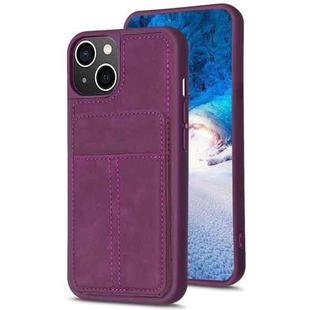 For iPhone 15 BF28 Frosted Card Bag Phone Case with Holder(Dark Purple)