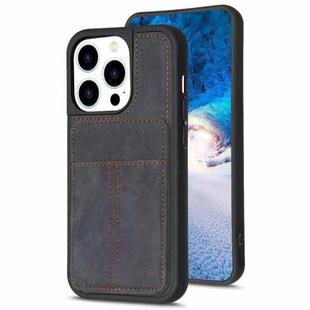 For iPhone 14 Pro BF28 Frosted Card Bag Phone Case with Holder(Black)