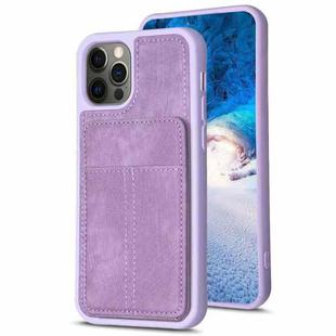 For iPhone 12 / 12 Pro BF28 Frosted Card Bag Phone Case with Holder(Purple)