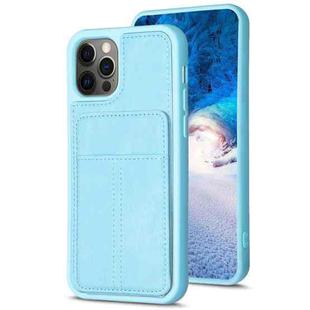 For iPhone 12 / 12 Pro BF28 Frosted Card Bag Phone Case with Holder(Blue)
