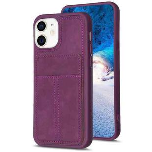 For iPhone 11 BF28 Frosted Card Bag Phone Case with Holder(Dark Purple)