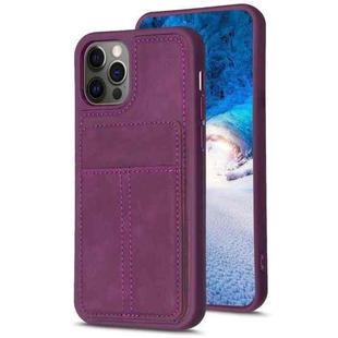 For iPhone 11 Pro BF28 Frosted Card Bag Phone Case with Holder(Dark Purple)