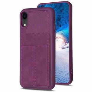 For iPhone XR BF28 Frosted Card Bag Phone Case with Holder(Dark Purple)