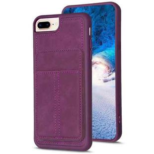 For iPhone 8 Plus / 7 Plus BF28 Frosted Card Bag Phone Case with Holder(Dark Purple)