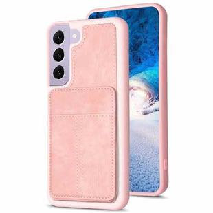 For Samsung Galaxy S21 FE 5G BF28 Frosted Card Bag Phone Case with Holder(Pink)