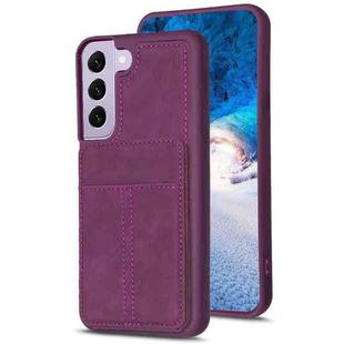 For Samsung Galaxy S21 FE 5G BF28 Frosted Card Bag Phone Case with Holder(Dark Purple)