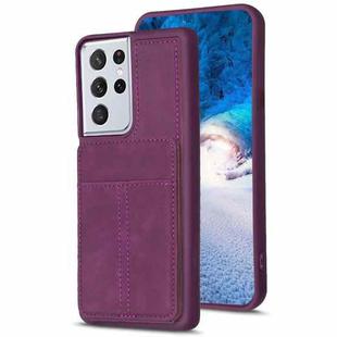For Samsung Galaxy S21 Ultra 5G BF28 Frosted Card Bag Phone Case with Holder(Dark Purple)