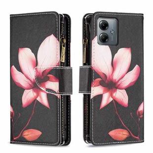 For Motorola Moto G14 4G Colored Drawing Pattern Zipper Leather Phone Case(Lotus)