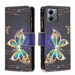 For Motorola Moto G14 4G Colored Drawing Pattern Zipper Leather Phone Case(Big Butterfly)