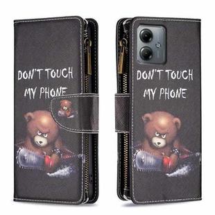 For Motorola Moto G14 4G Colored Drawing Pattern Zipper Leather Phone Case(Bear)