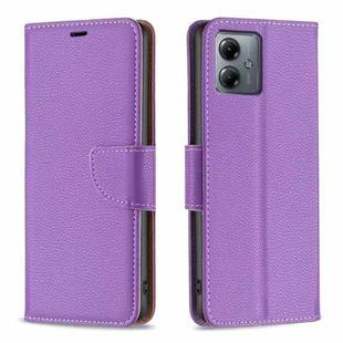 For Motorola Moto G14 4G Litchi Texture Pure Color Flip Leather Phone Case(Purple)