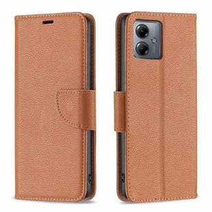 For Motorola Moto G14 4G Litchi Texture Pure Color Flip Leather Phone Case(Brown)