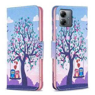 For Motorola Moto G14 4G Colored Drawing Pattern Leather Phone Case(Owl)