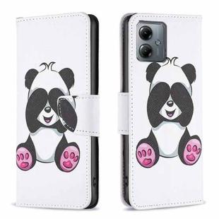 For Motorola Moto G14 4G Colored Drawing Pattern Leather Phone Case(Panda)