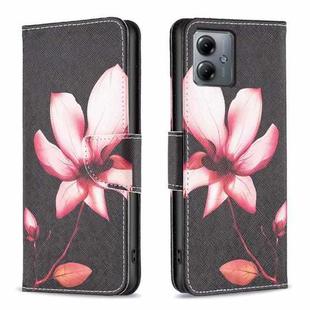 For Motorola Moto G14 4G Colored Drawing Pattern Leather Phone Case(Lotus)