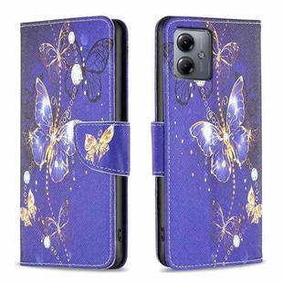 For Motorola Moto G14 4G Colored Drawing Pattern Leather Phone Case(Purple Butterfly)