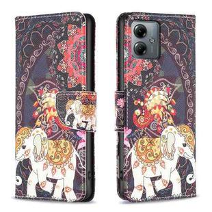 For Motorola Moto G14 4G Colored Drawing Pattern Leather Phone Case(Flowers Elephant)