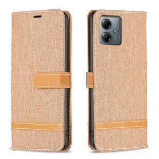 For Motorola Moto G14 4G Color Block Denim Texture Leather Phone Case(Brown)