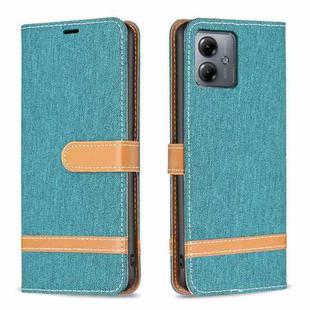 For Motorola Moto G14 4G Color Block Denim Texture Leather Phone Case(Green)