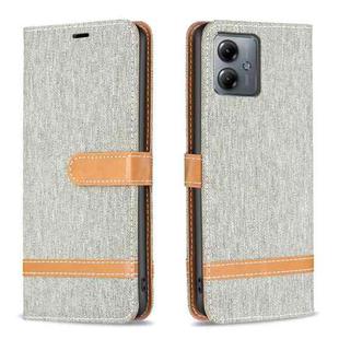 For Motorola Moto G14 4G Color Block Denim Texture Leather Phone Case(Grey)