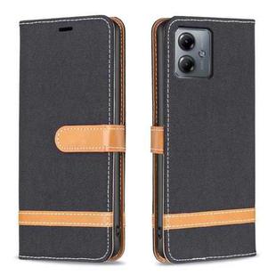 For Motorola Moto G14 4G Color Block Denim Texture Leather Phone Case(Black)
