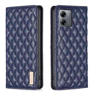 For Motorola Moto G14 4G Diamond Lattice Magnetic Leather Flip Phone Case(Blue)