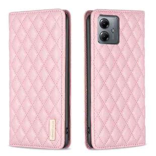 For Motorola Moto G14 4G Diamond Lattice Magnetic Leather Flip Phone Case(Pink)
