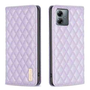 For Motorola Moto G14 4G Diamond Lattice Magnetic Leather Flip Phone Case(Purple)
