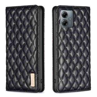 For Motorola Moto G14 4G Diamond Lattice Magnetic Leather Flip Phone Case(Black)