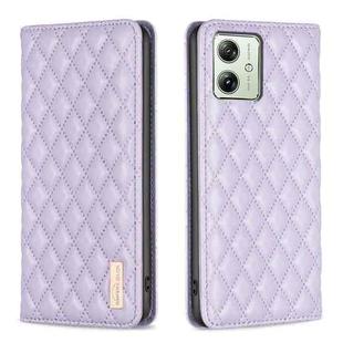 For Motorola Moto G54 5G EU Edition Diamond Lattice Magnetic Leather Flip Phone Case(Purple)