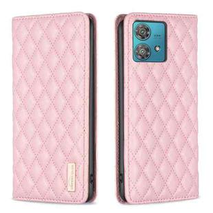 For Motorola Edge 40 Neo Diamond Lattice Magnetic Leather Flip Phone Case(Pink)