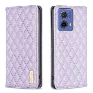 For Motorola Moto G85 Diamond Lattice Magnetic Leather Flip Phone Case(Purple)