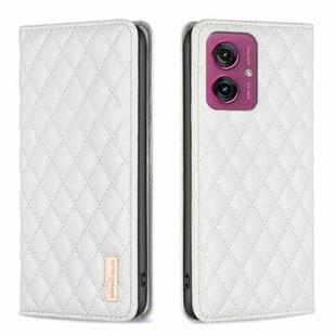 For Motorola Moto G55 Diamond Lattice Magnetic Leather Flip Phone Case(White)