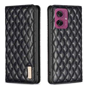 For Motorola Moto G55 Diamond Lattice Magnetic Leather Flip Phone Case(Black)